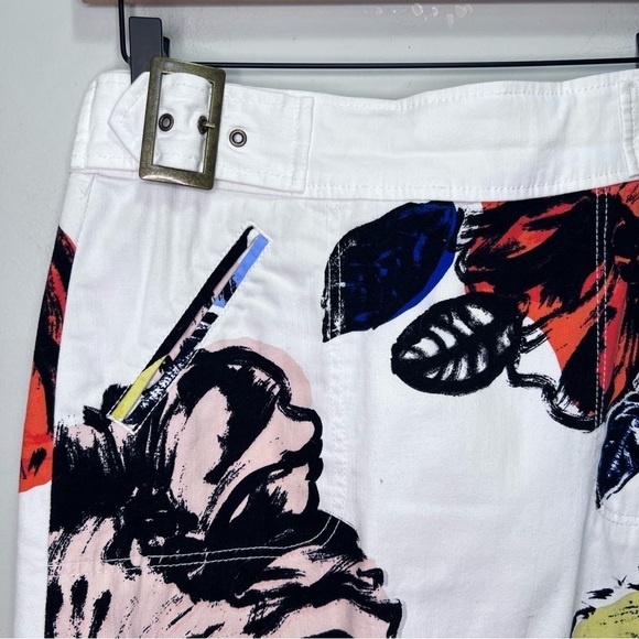 Anthropologie Maeve - White Denim Floral Belt Skirt Size 4 - Picture 9 of 15